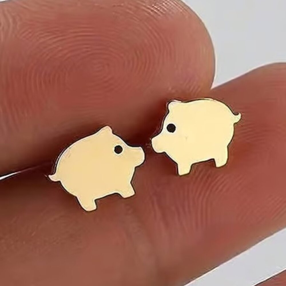 Gold Stainless Steel PIG Stud Earrings